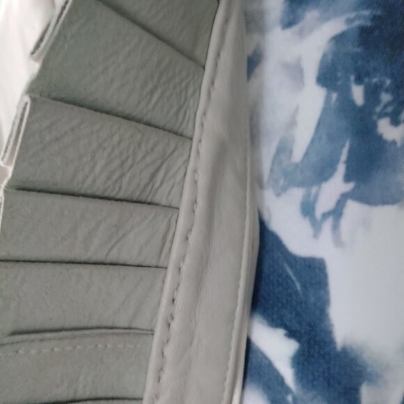 Cream Leather Jacket with Pleated Front Ruffle - Picture 6 of 15